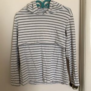 White and grey striped nursing hoodie